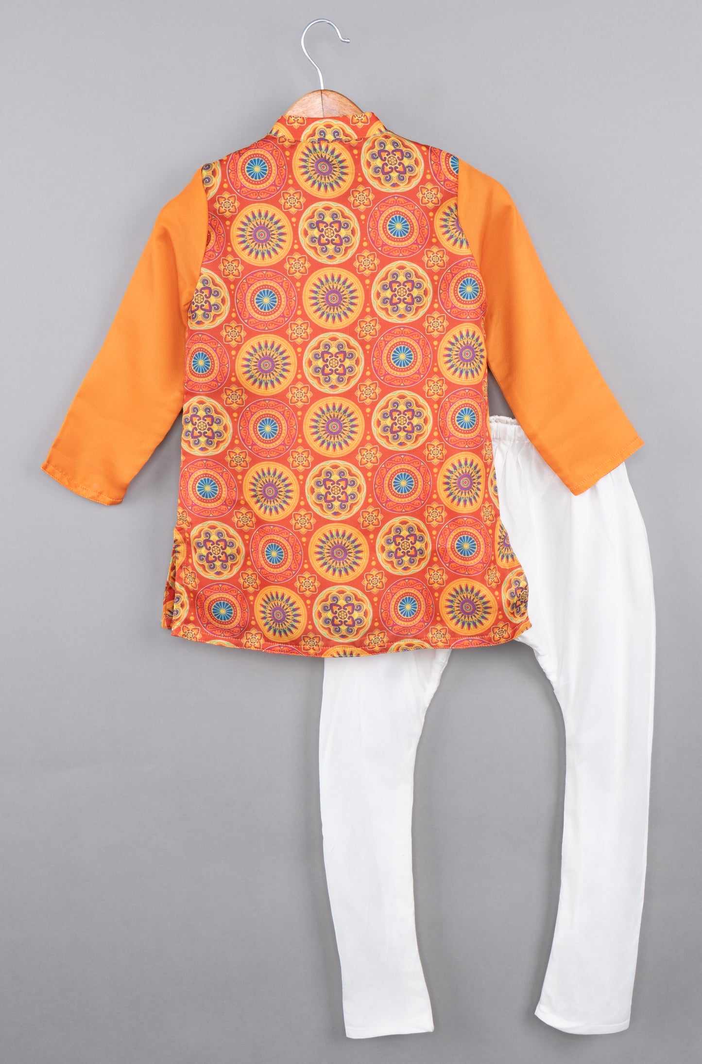 Bright Orange Double Layer Asymmetrical Kurta With Churidar Set