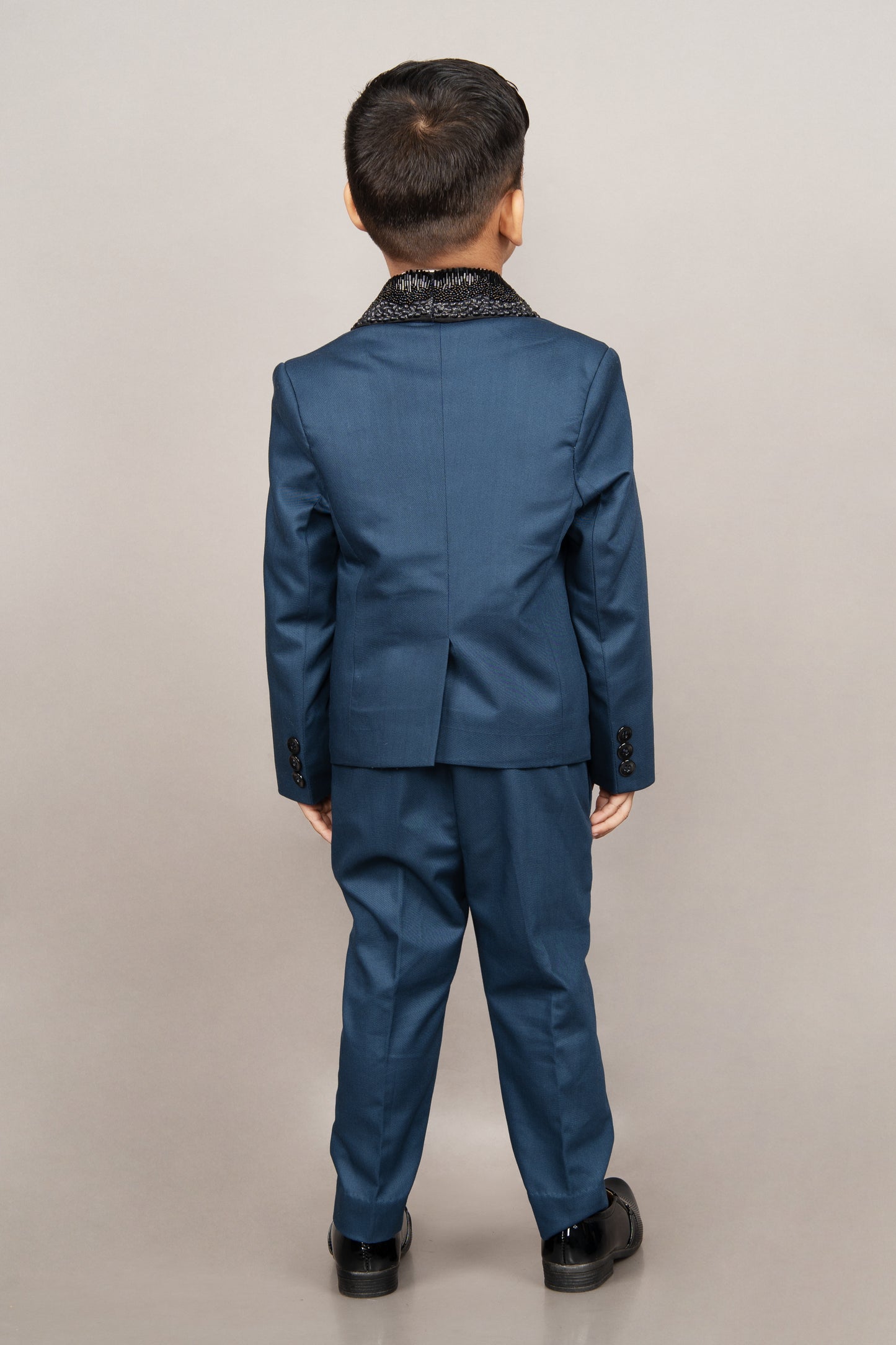 Prussian Blue Laple Embroidered Tuxedo/shirt/pant With Bow Tie Set