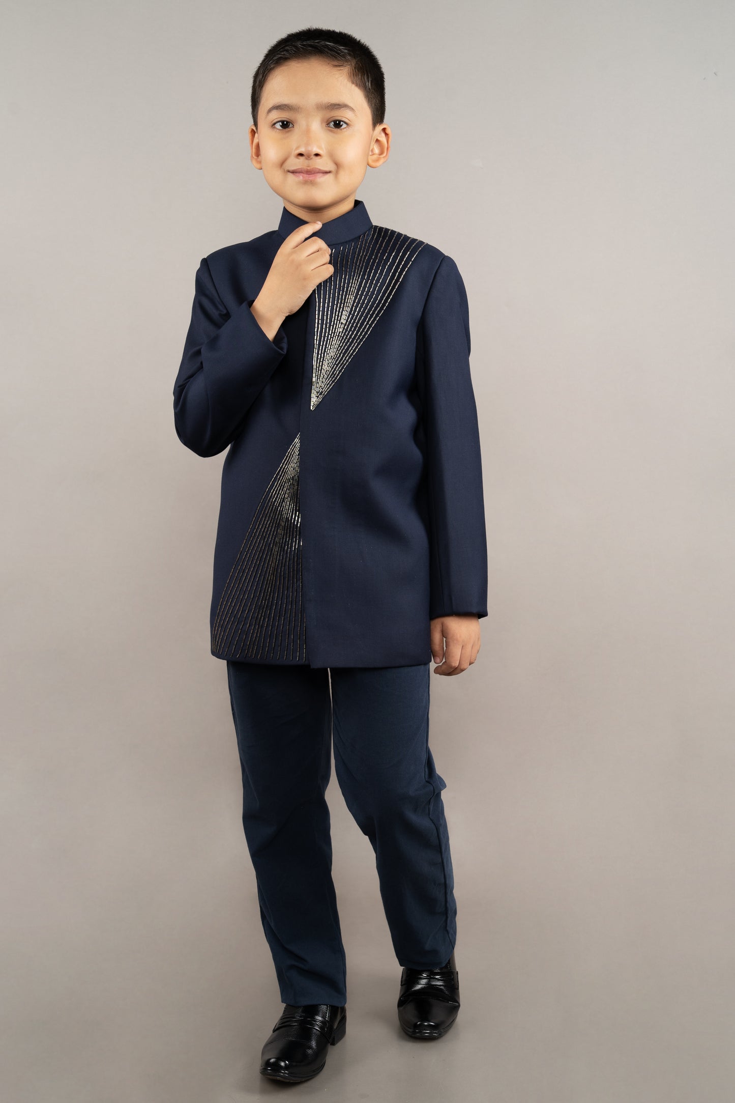 Blue Prince Coat With Kardana Hand Embroidered With Pant Set