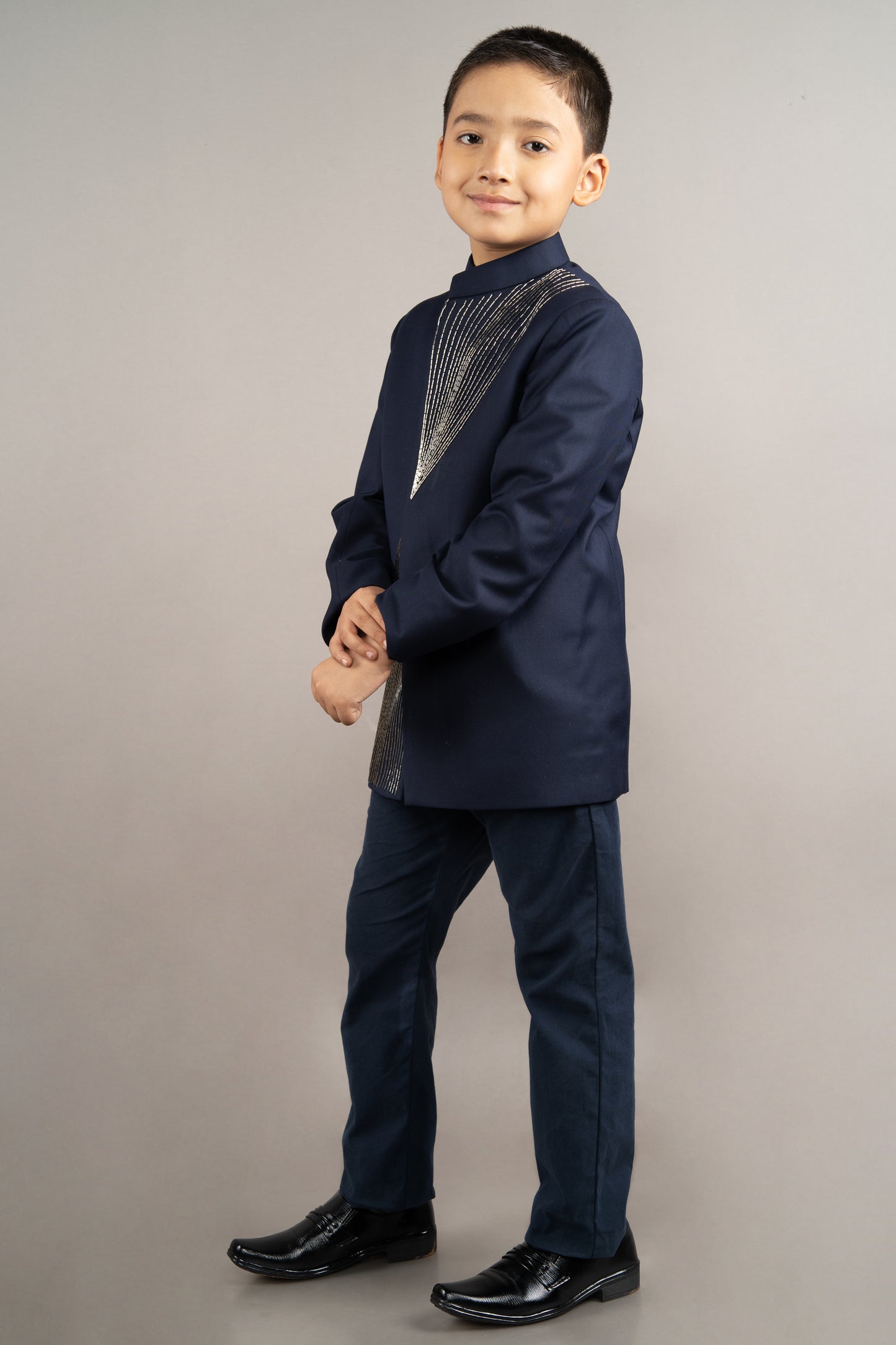 Blue Prince Coat With Kardana Hand Embroidered With Pant Set