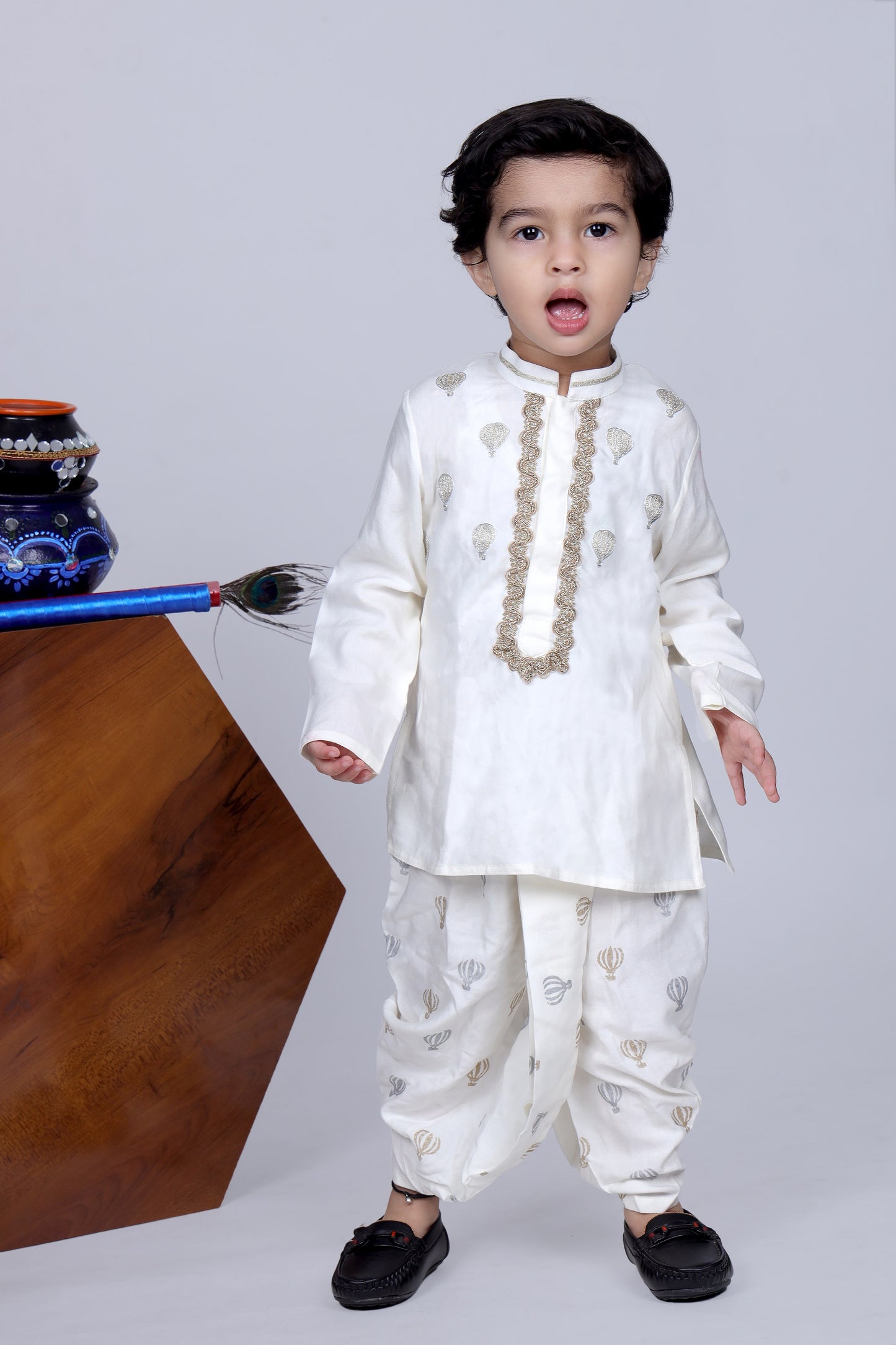 Dhoon Set Boy Parachute Embroidery Kurta With Printed Dhoti