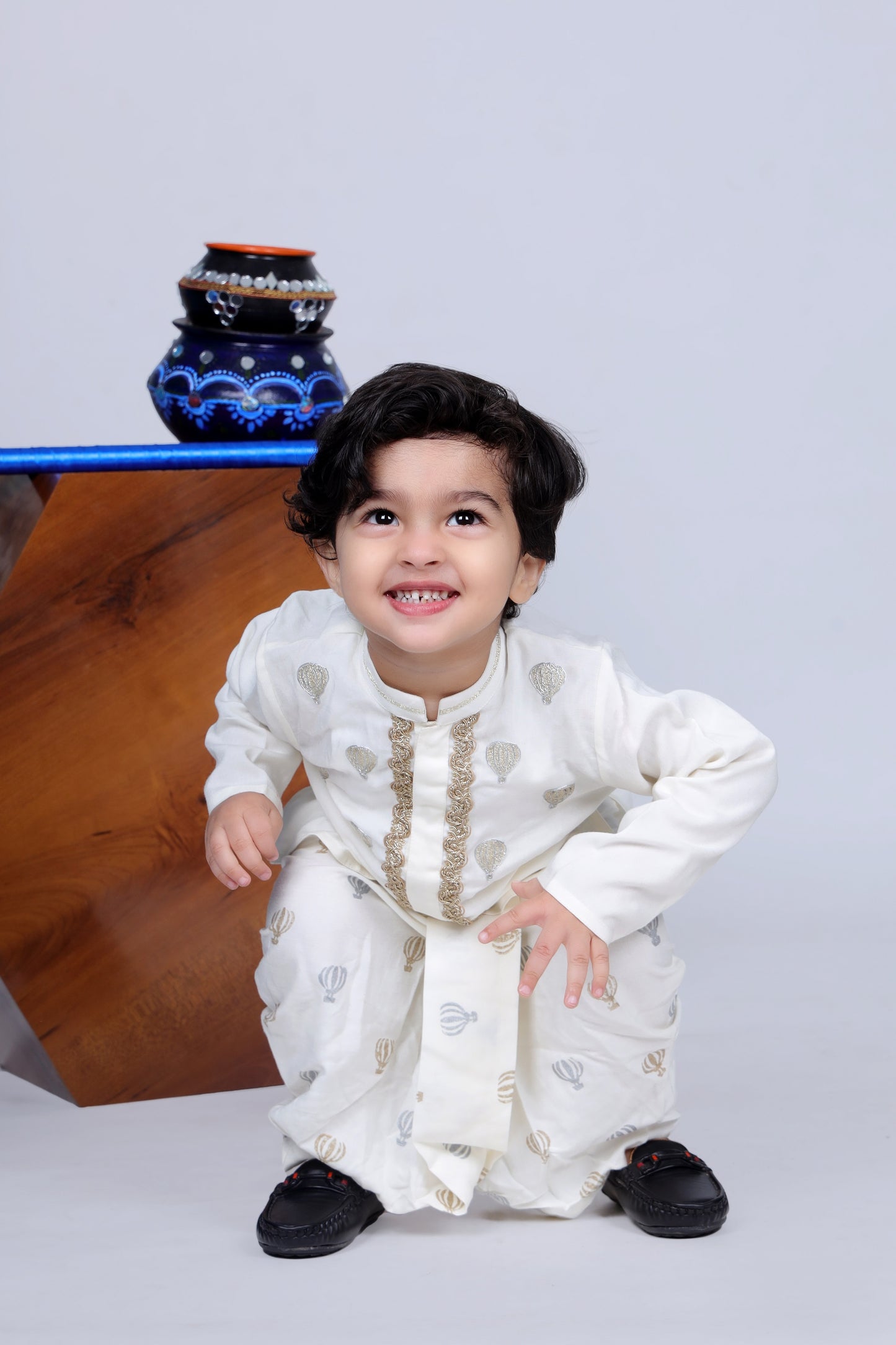 Dhoon Set Boy Parachute Embroidery Kurta With Printed Dhoti