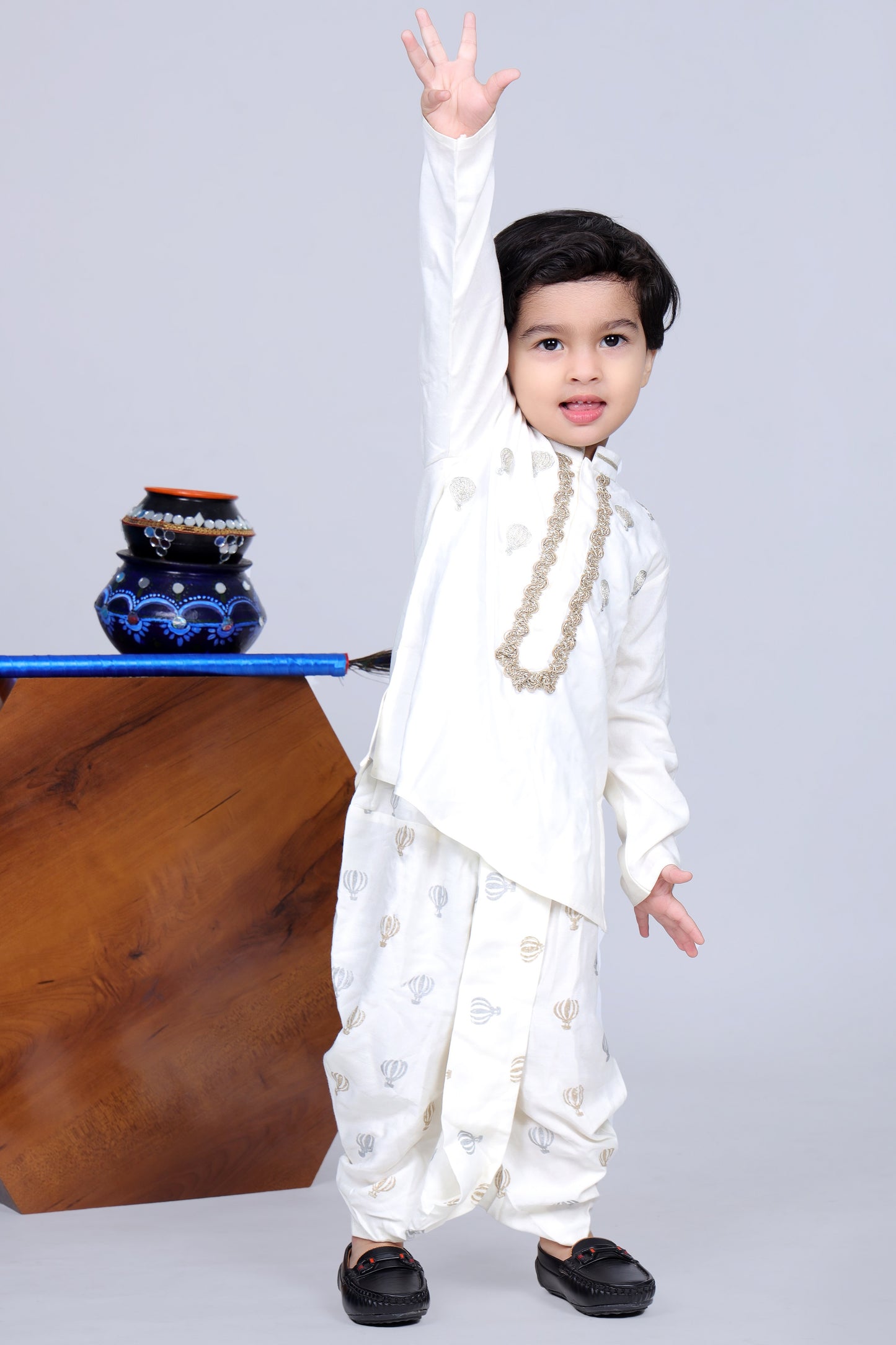 Dhoon Set Boy Parachute Embroidery Kurta With Printed Dhoti