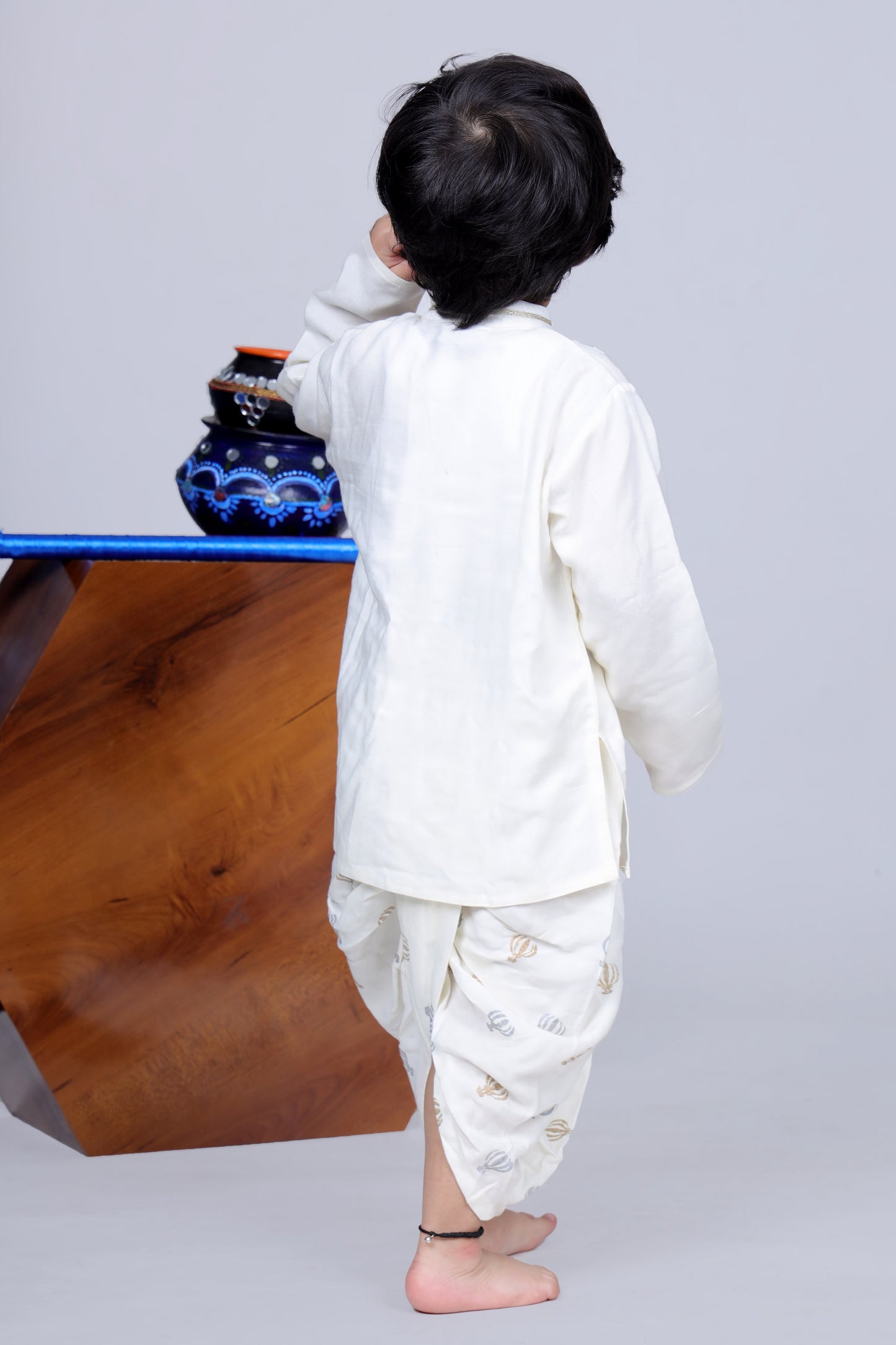 Dhoon Set Boy Parachute Embroidery Kurta With Printed Dhoti