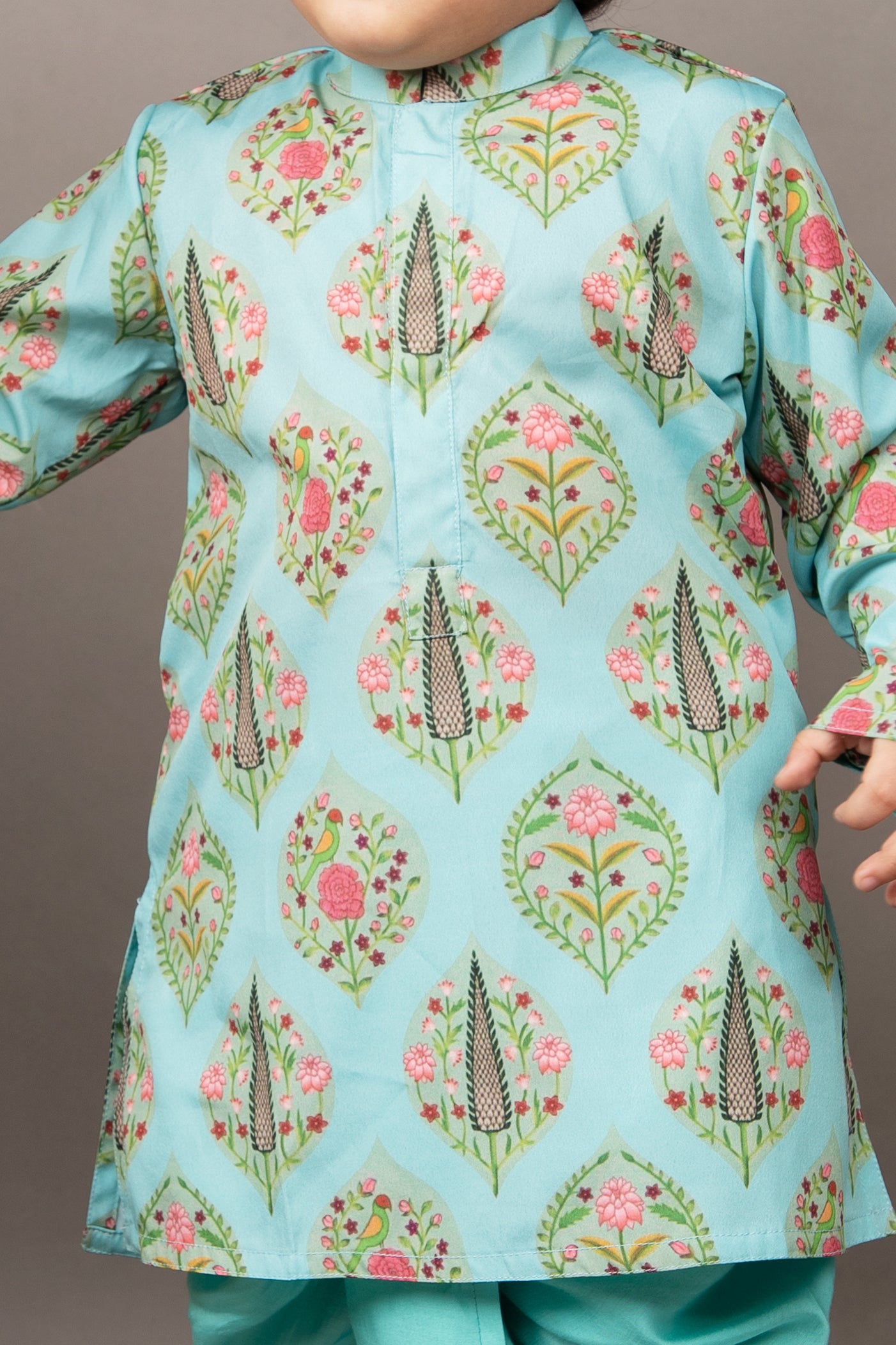 Aqua Blue Traditional Printed Kurta With Dhoti Set
