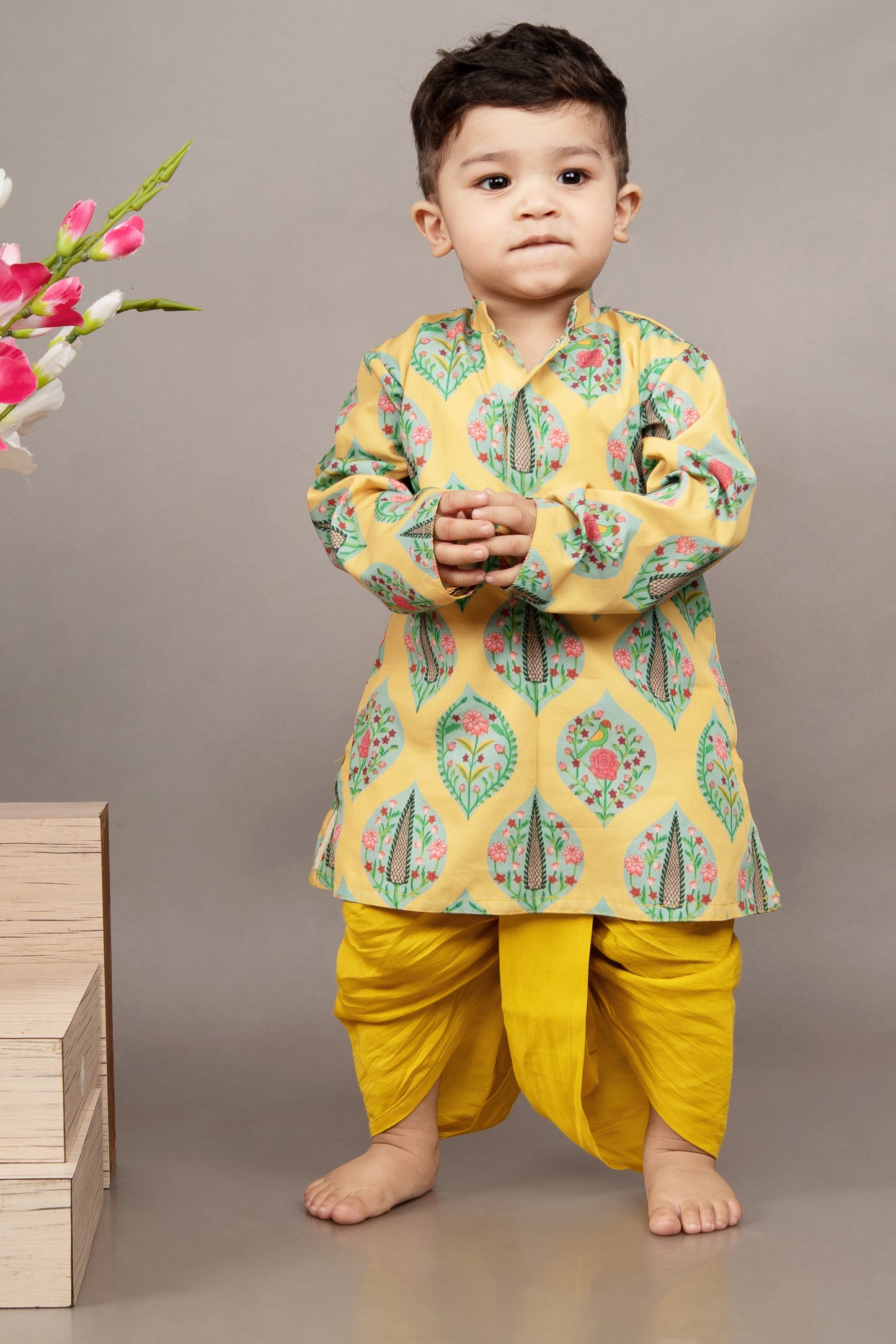 Mustard Yellow Traditional Printed Kurta With Dhoti Set