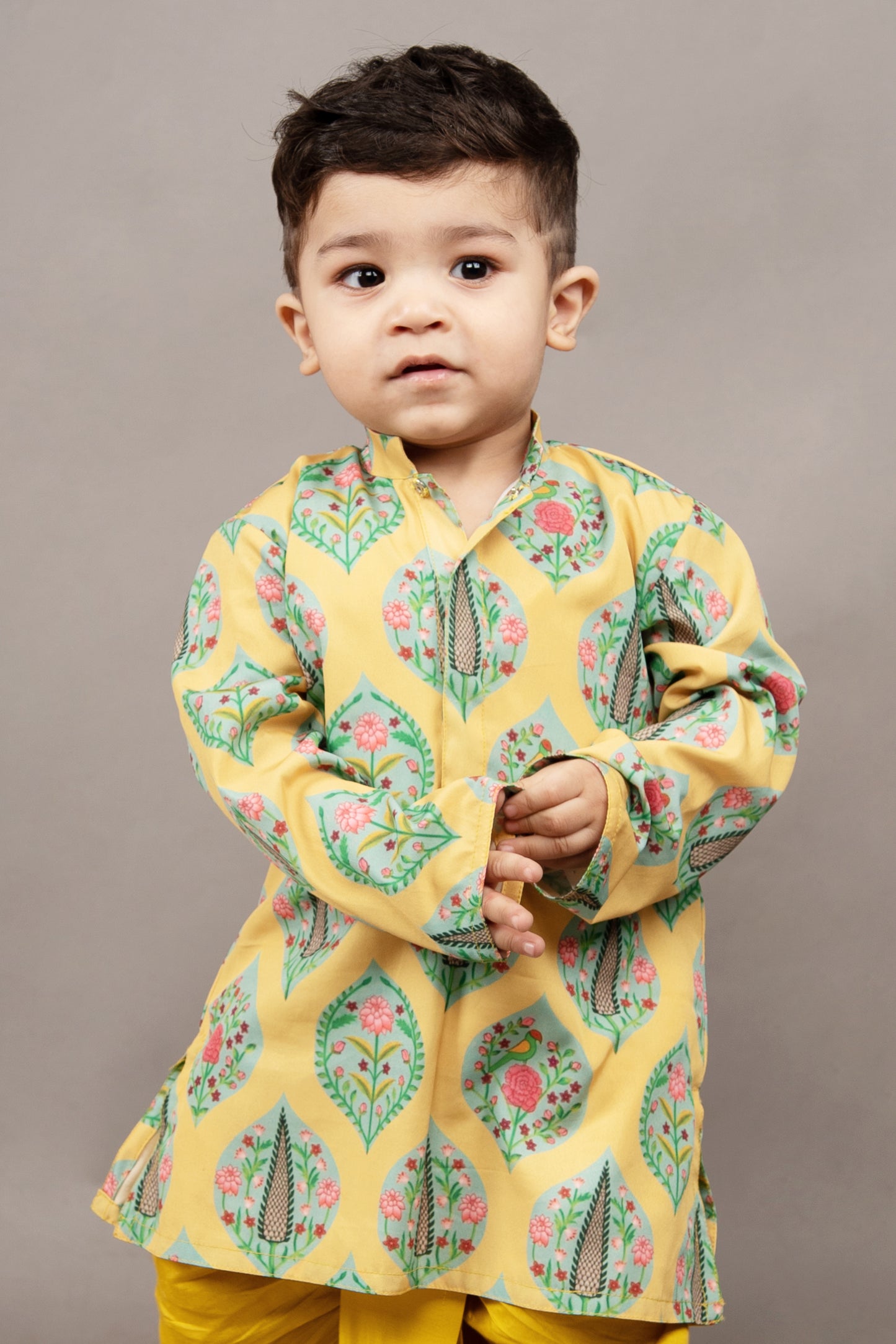 Mustard Yellow Traditional Printed Kurta With Dhoti Set