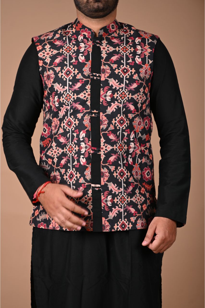 Black Ikkat Printed Bundi