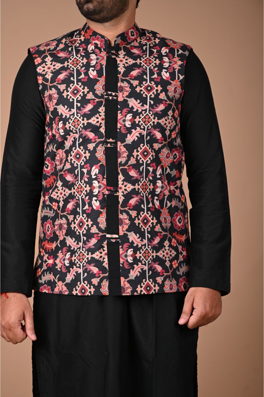 Black Ikkat Printed Bundi