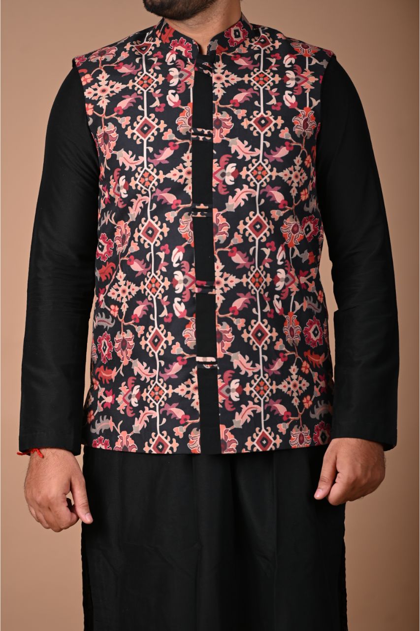 Black Ikkat Printed Bundi