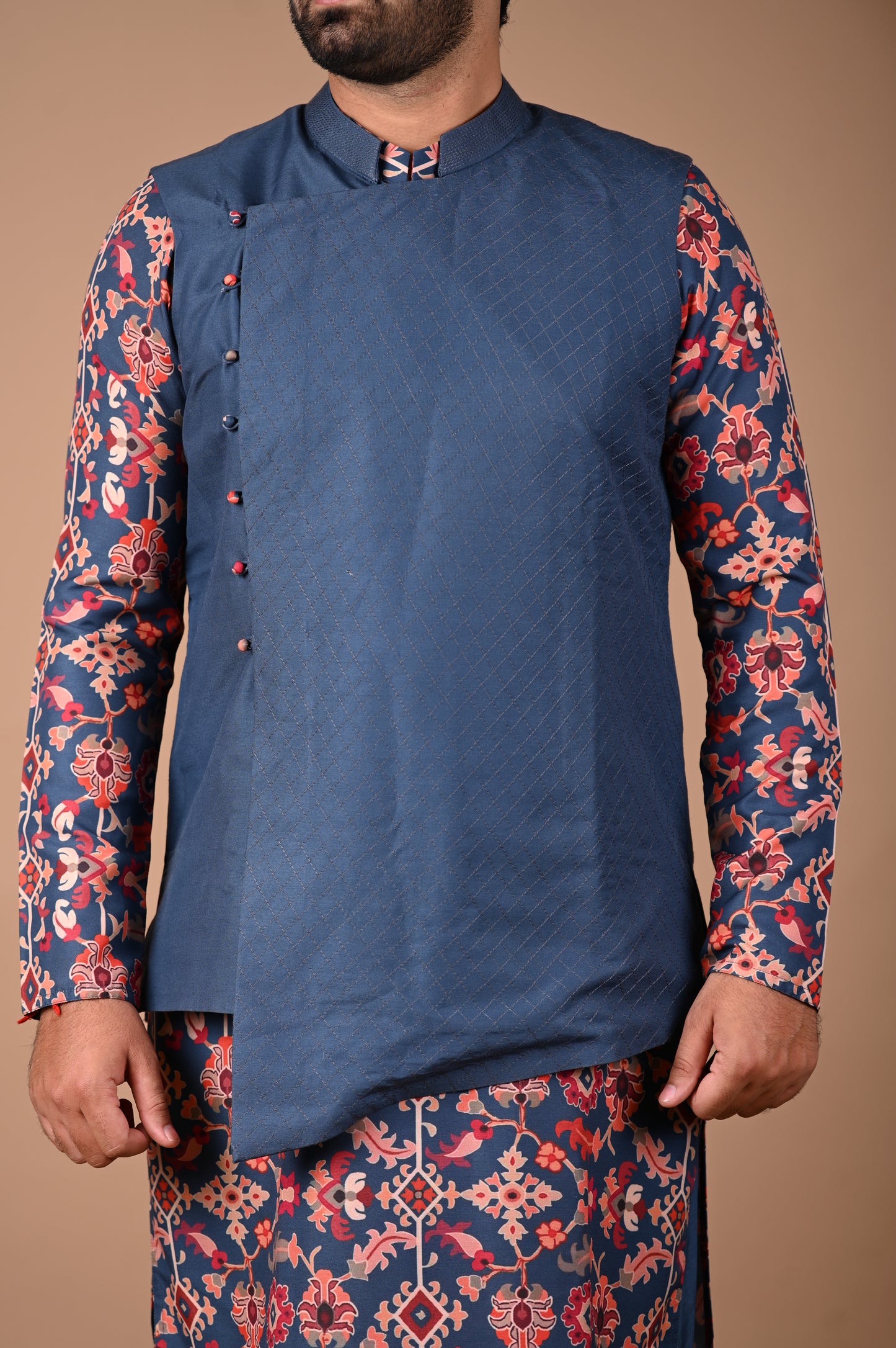Sapphire Blue Ikkat Printed Kurta Pajama Set