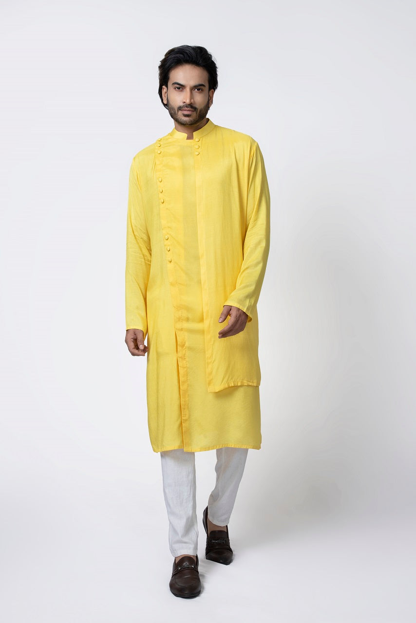 Yellow Layer Stylish Kurta Pajama Set VIDEER FASHION