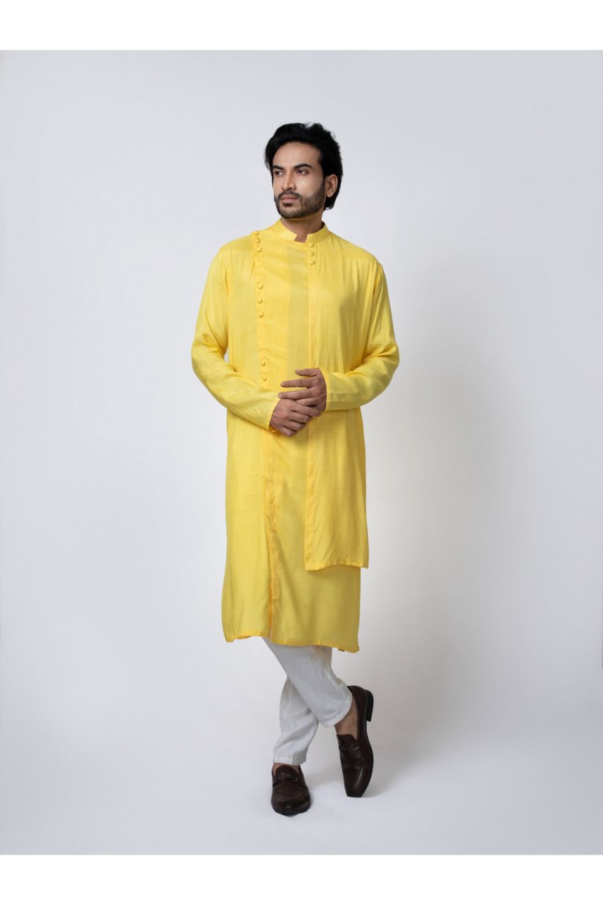 Yellow Layer Stylish Kurta Pajama Set