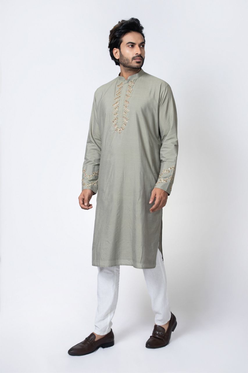 Grey Zardosi Hand Embroidered Kurta Pajama Set