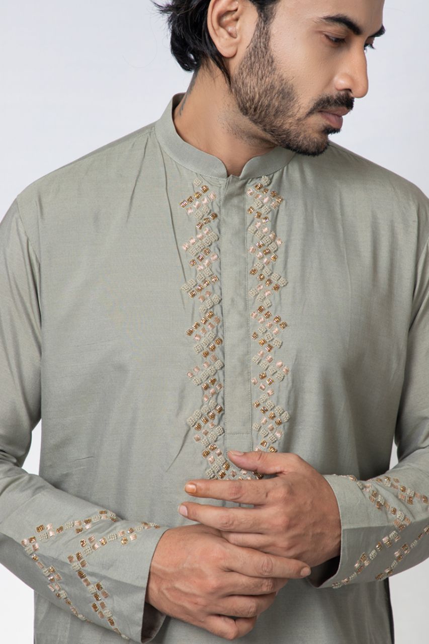 Grey Zardosi Hand Embroidered Kurta Pajama Set
