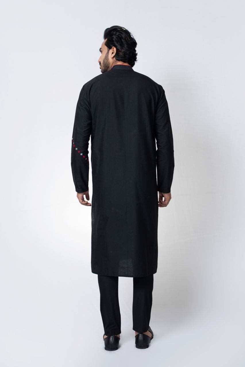 Cards Theme Embroidered Black Kurta Pajama Set