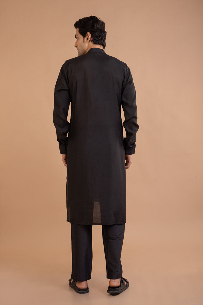 Black Heavy Thread Hand Embroidery Kurta Set