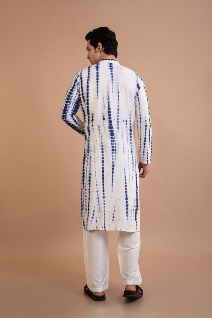 Navy Blue Tie And Dye Mirror Work Kurta Set