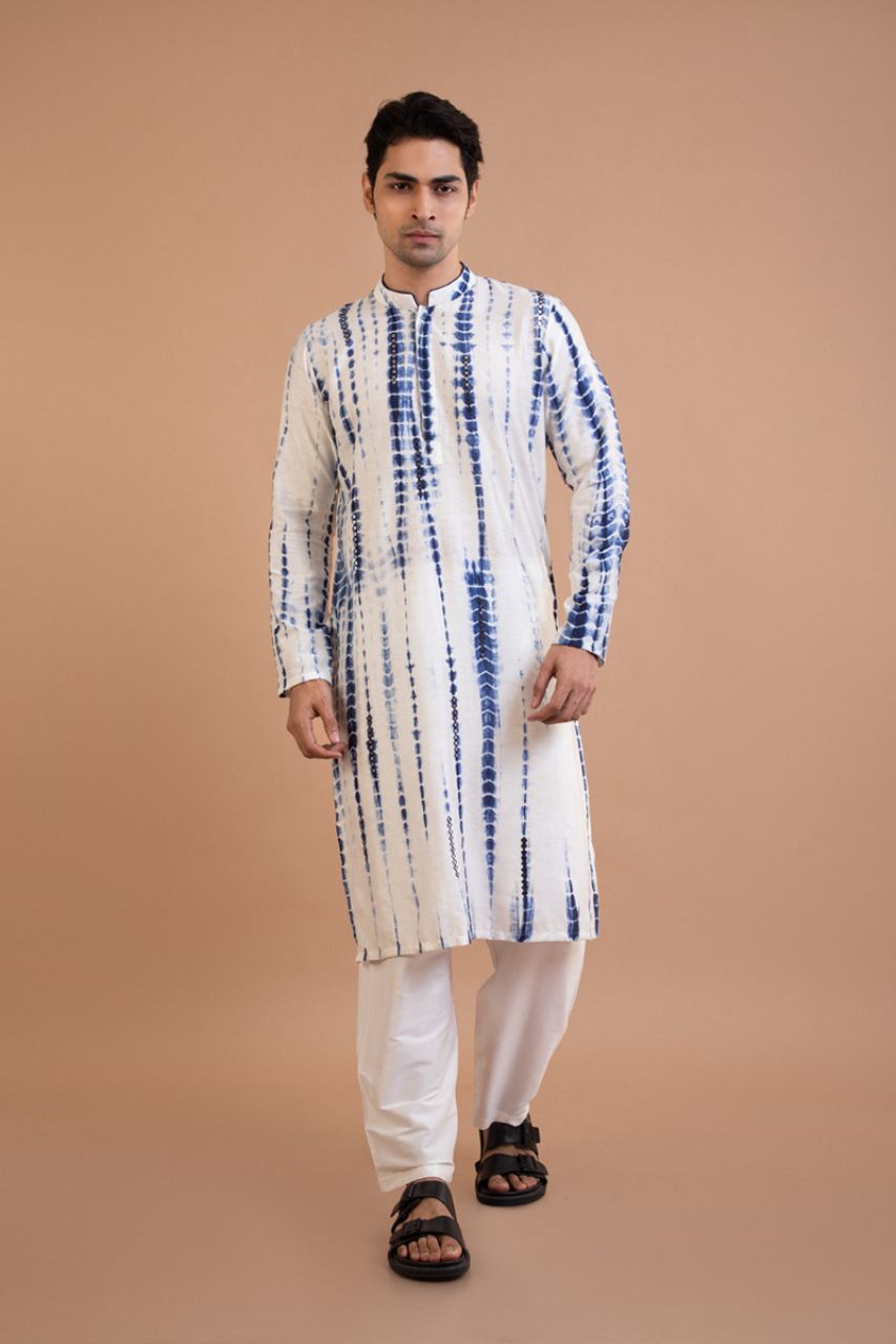 Navy Blue Tie And Dye Mirror Work Kurta Set