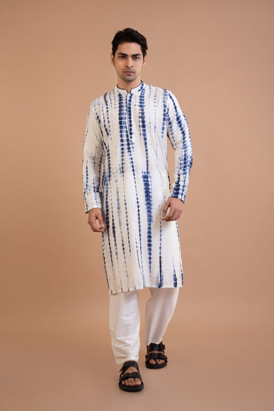 Navy Blue Tie And Dye Mirror Work Kurta Set