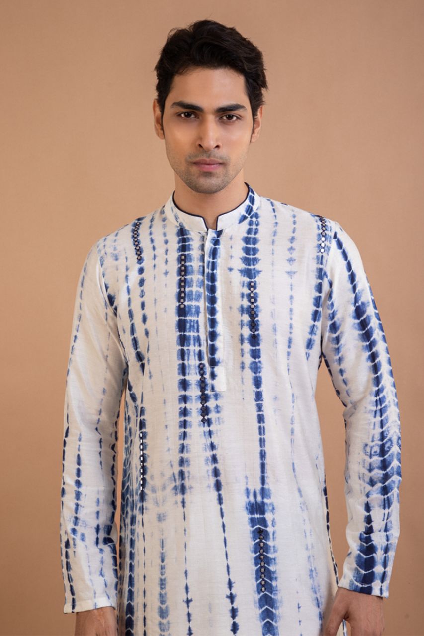 Navy Blue Tie And Dye Mirror Work Kurta Set