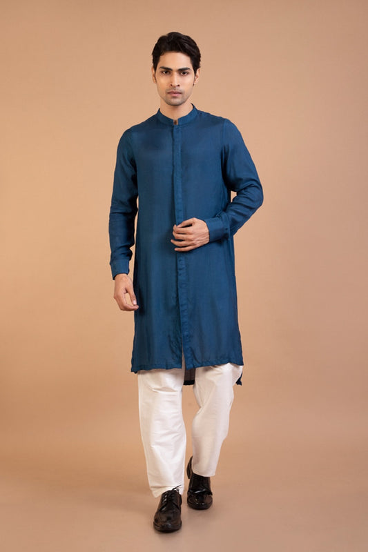Dark Blue Front Open Kurta Set