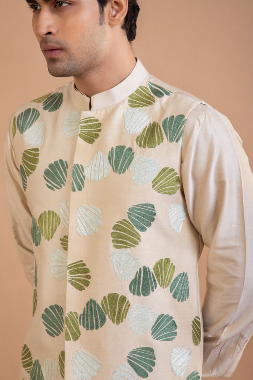 Beige Quirky Embroidered Bundi