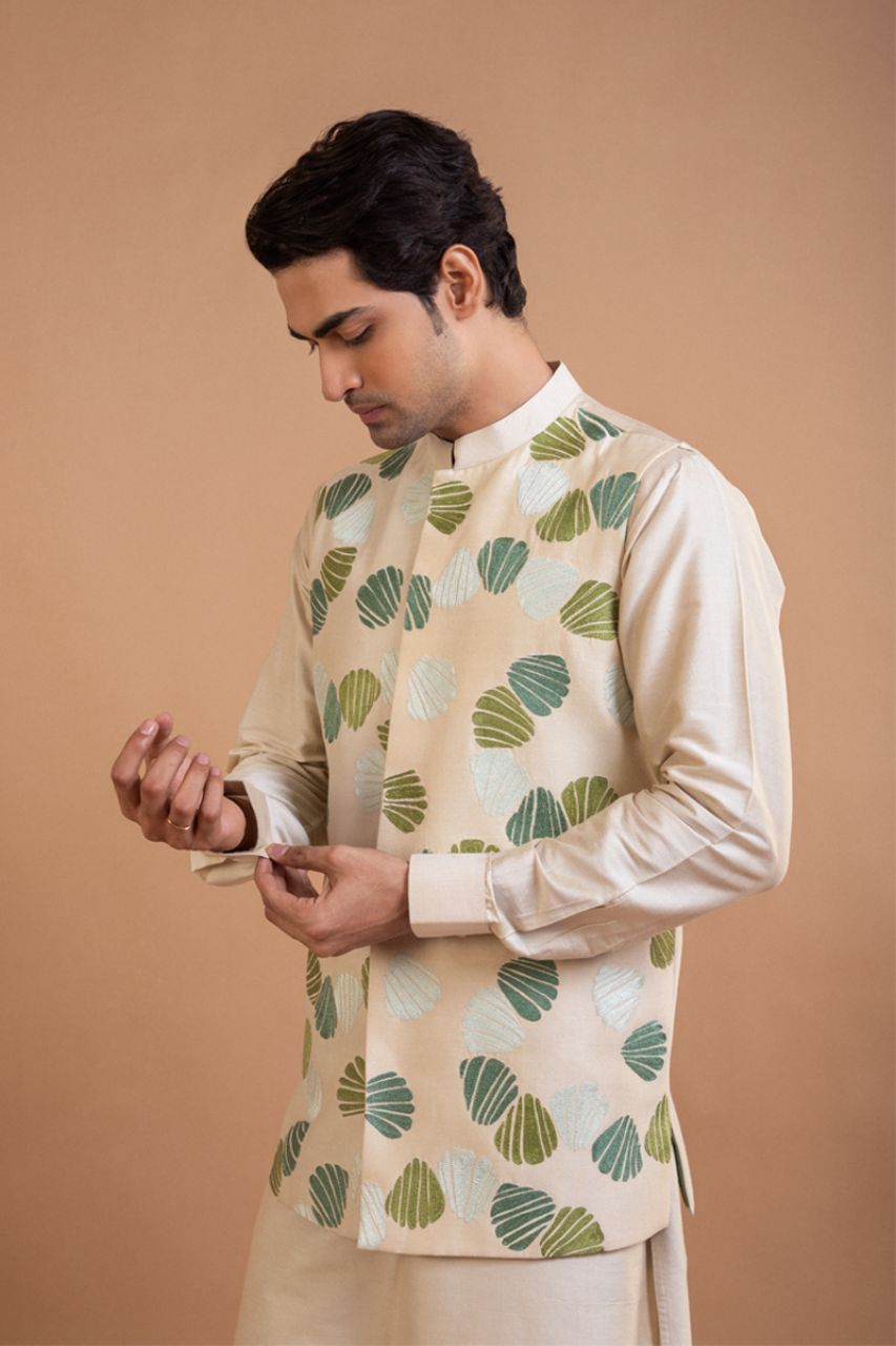 Beige Quirky Embroidered Bundi