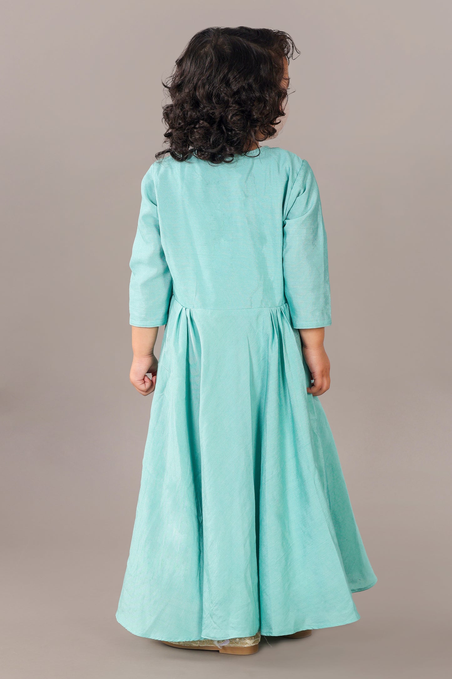 Aqua Green Anarkali With Flower Embroidery With Bottom Set