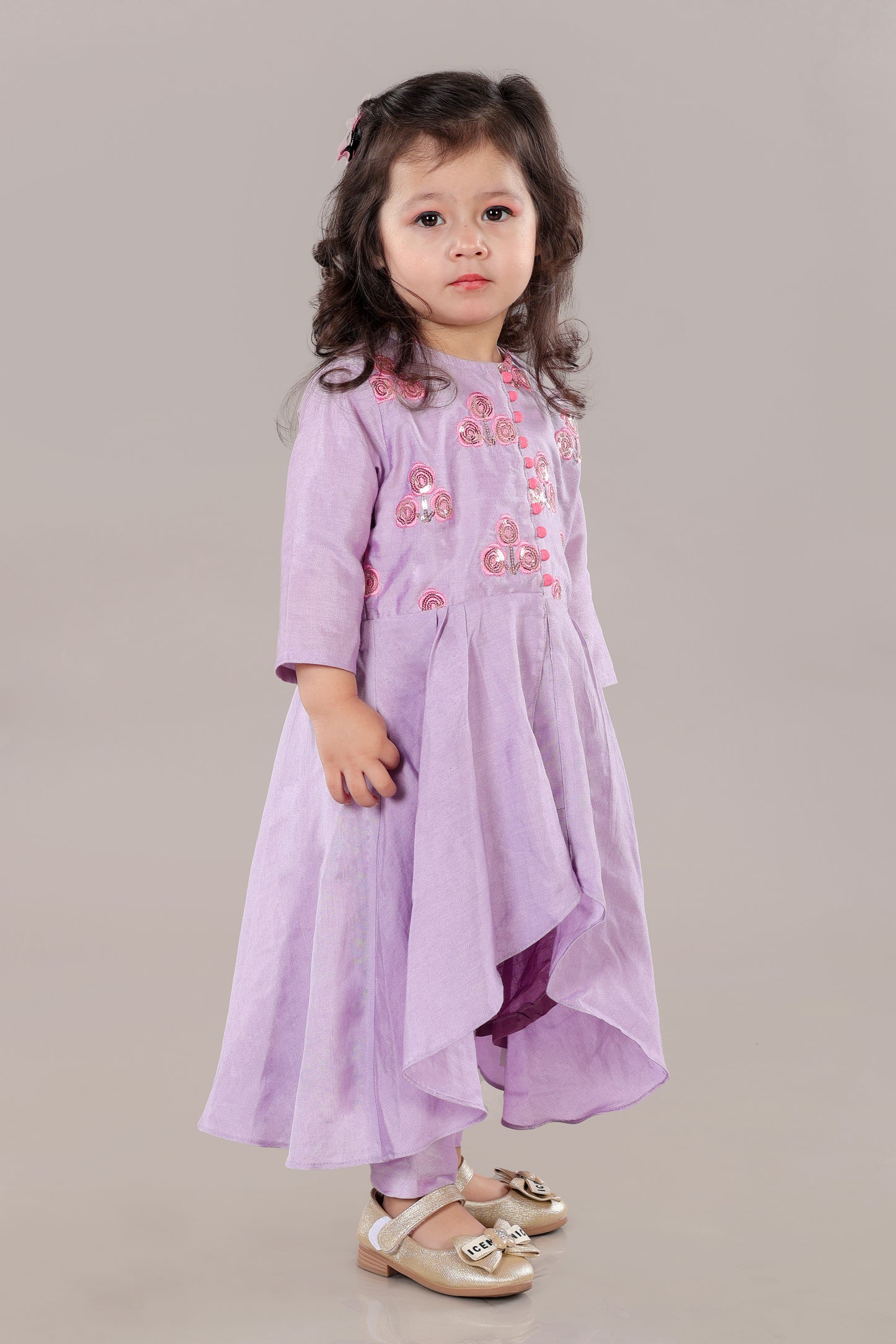 Lavender Anarkali With Flower Embroidery With Bottom Set