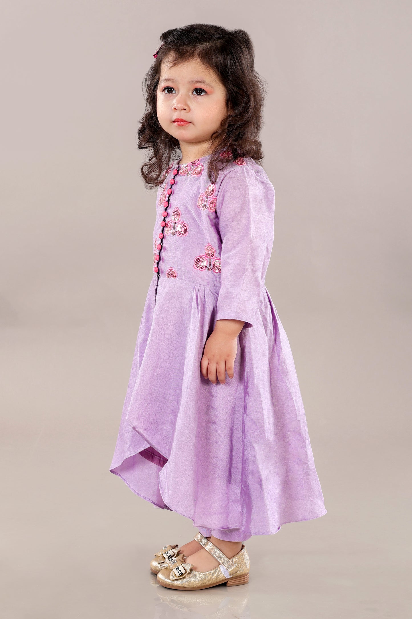 Lavender Anarkali With Flower Embroidery With Bottom Set
