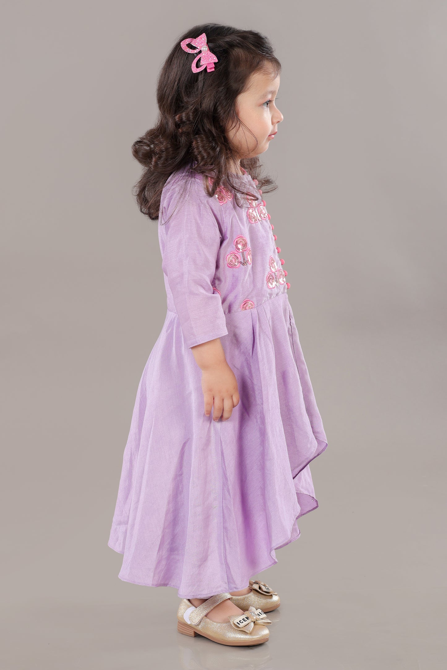 Lavender Anarkali With Flower Embroidery With Bottom Set