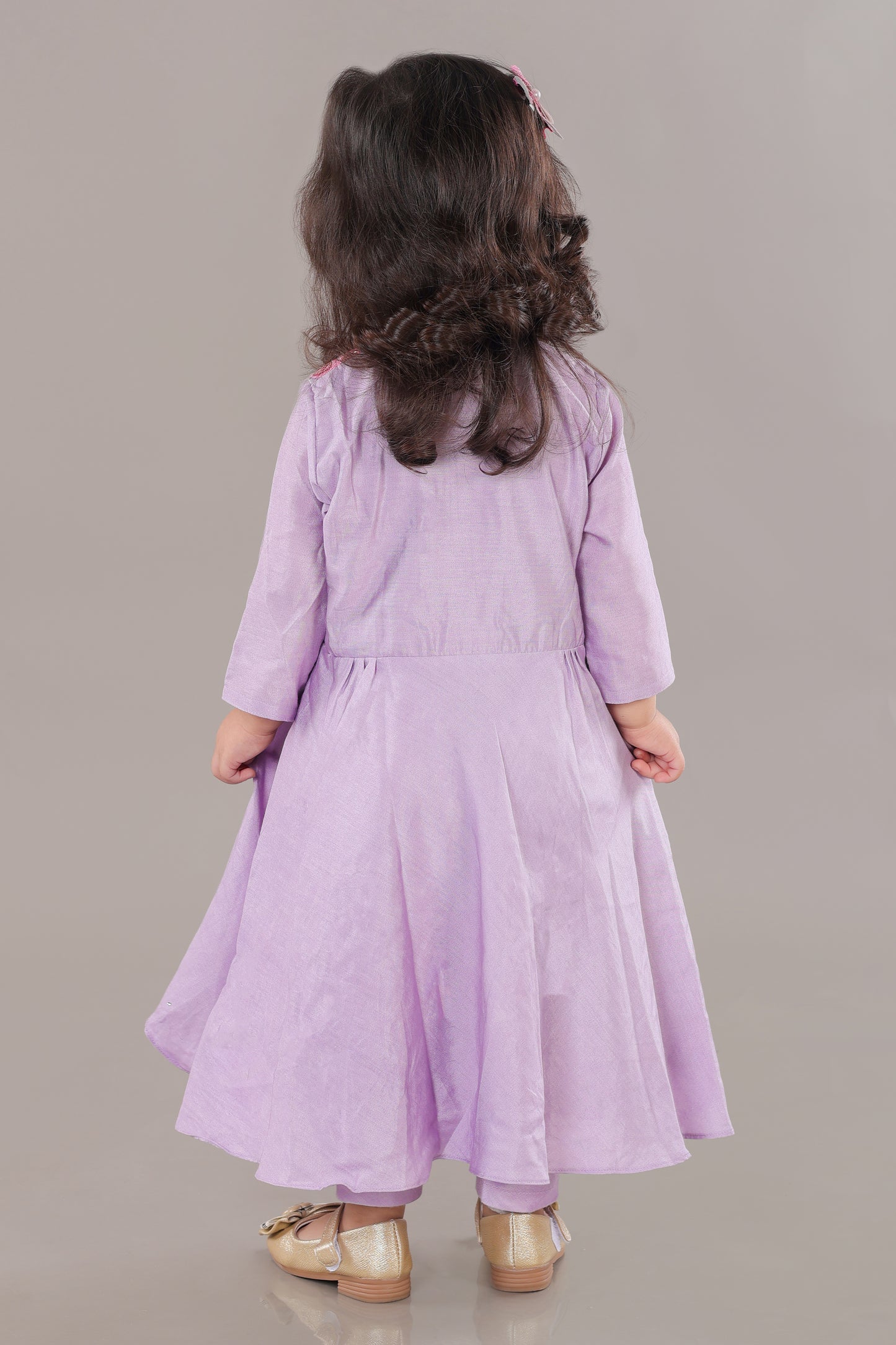 Lavender Anarkali With Flower Embroidery With Bottom Set