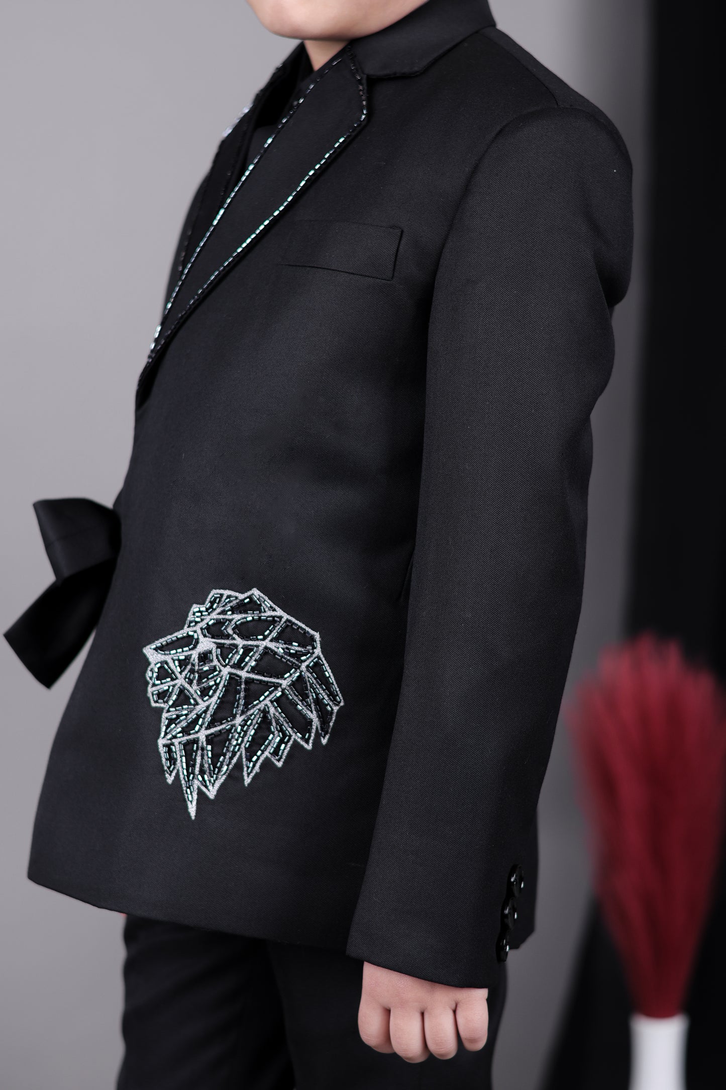 Black Knot Side Blazer With Hand Embroidered With Pant Set