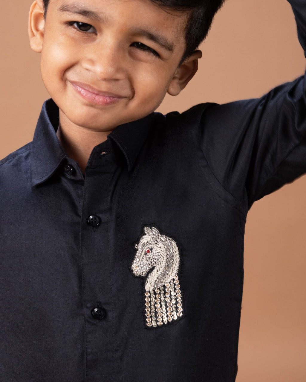 Black Horse Hand Embrodery Full Shirt
