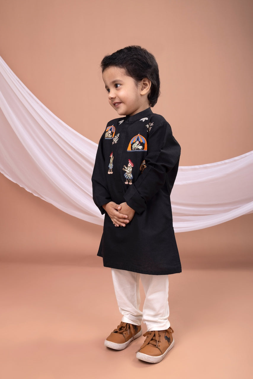 Black Palki Embroidered Kurta With Pajama Set