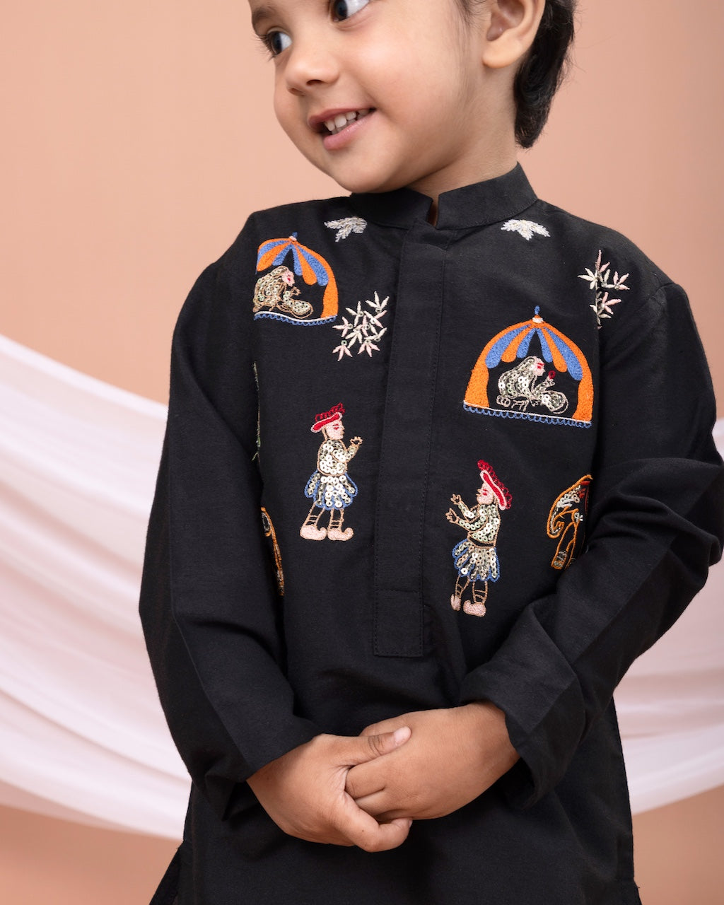 Black Palki Embroidered Kurta With Pajama Set