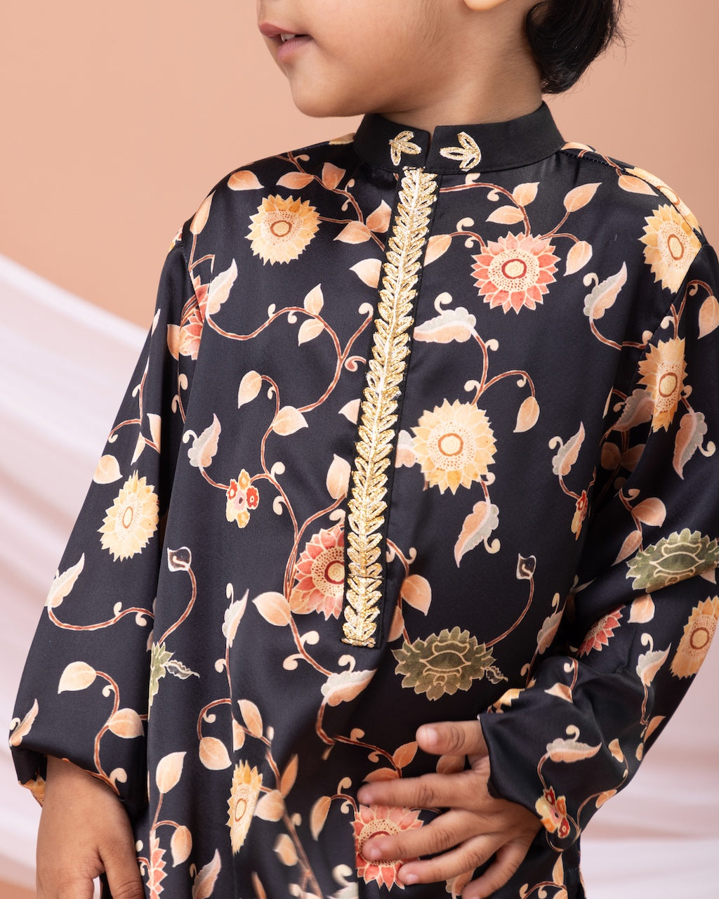 Black Flower Printed Kurta With Pajama Set