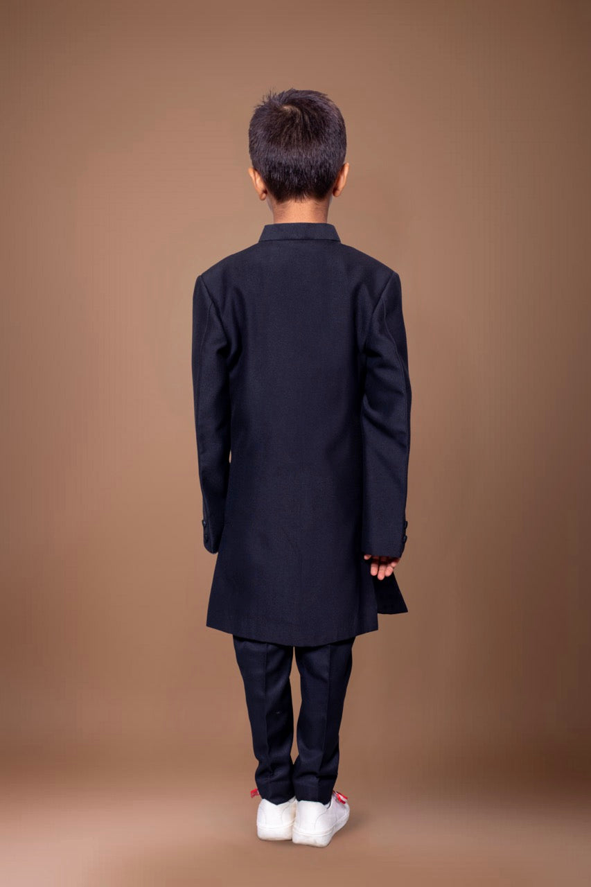 Black Sherwani With Leaf Hand Embroidery Pajama Set