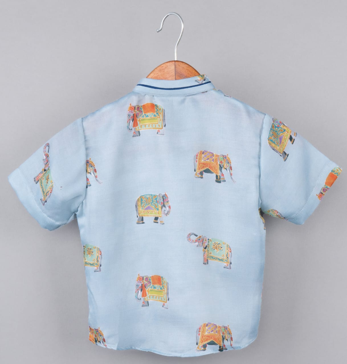 Powder Blue Elephant Printed Half Shirt