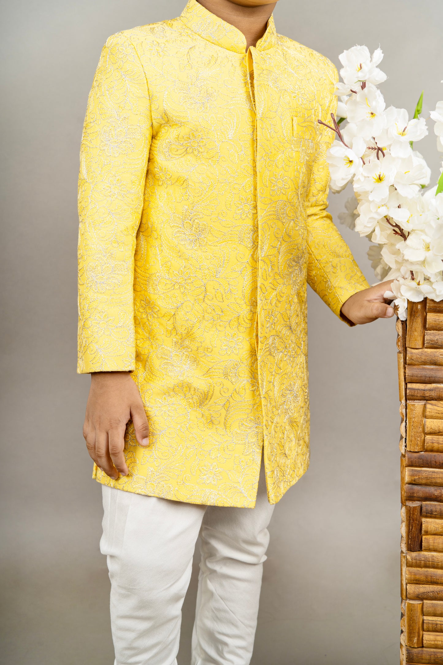 Yellow Heavy Full Embroidered Sherwani Set