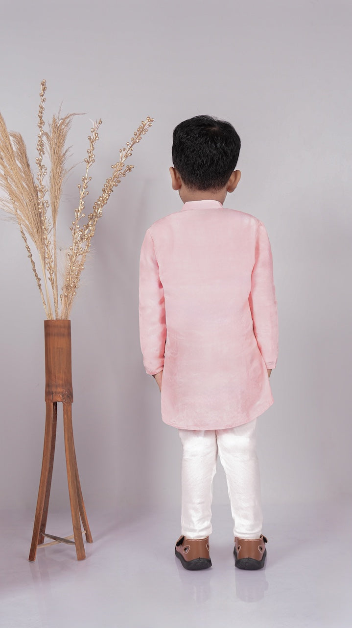 Powder Pink Floral Hand Embroidery Kurta With Pajama Set