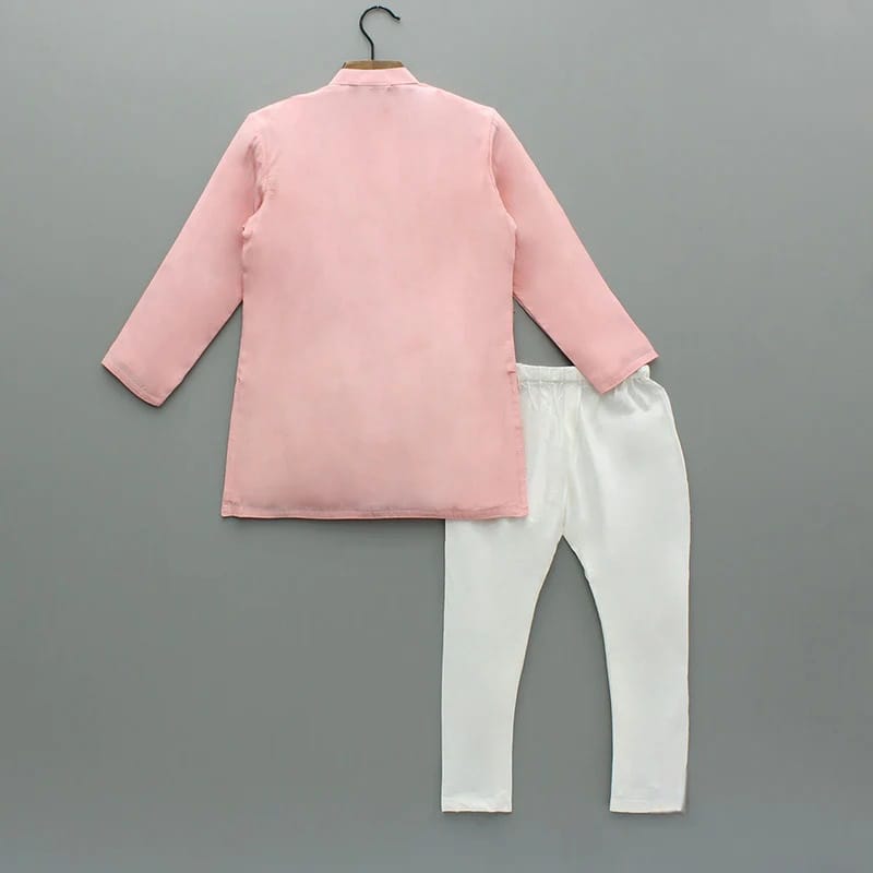 Powder Pink Floral Hand Embroidery Kurta With Pajama Set