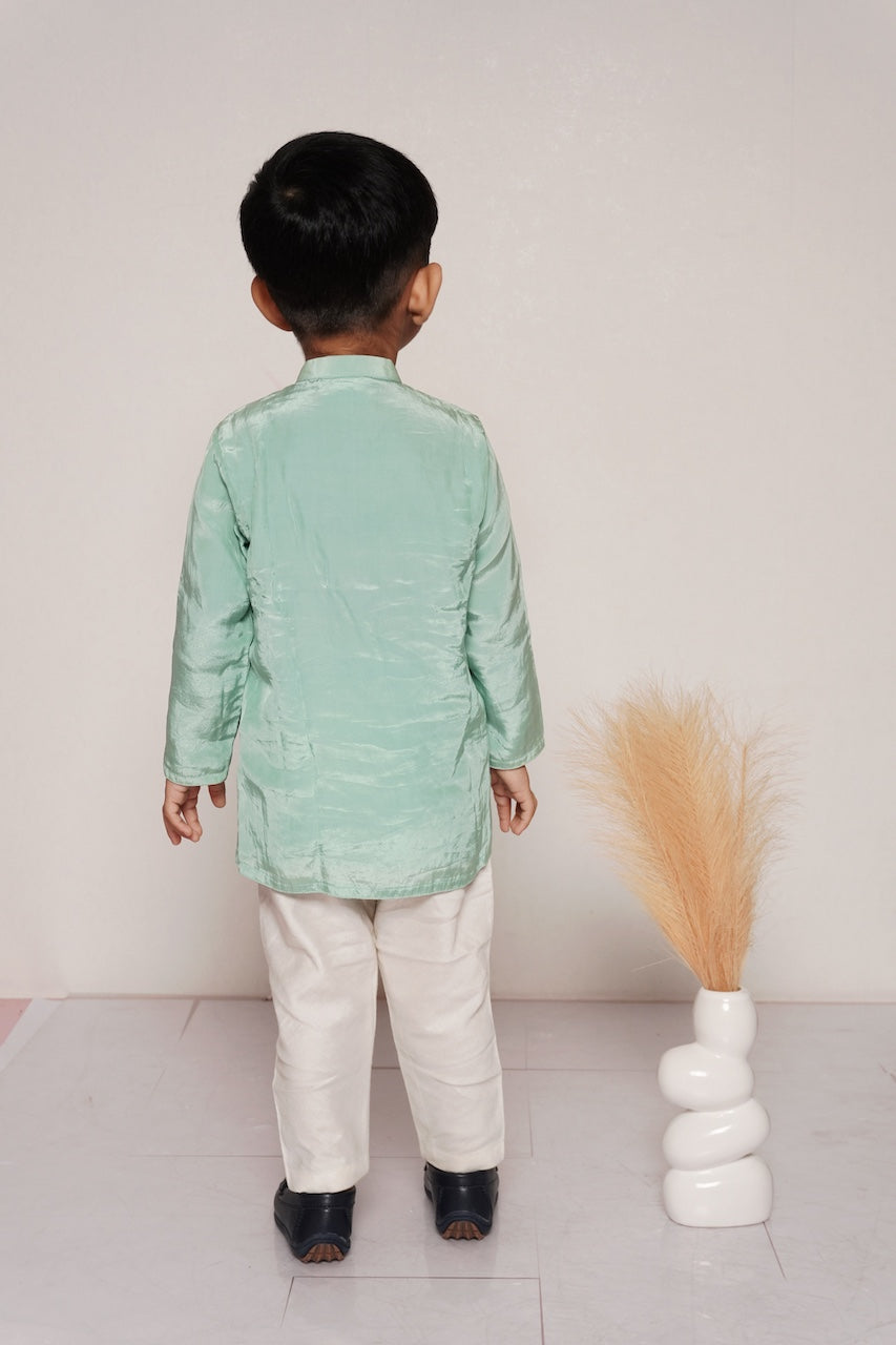 Mint Green Floral Hand Embroidery Kurta With Pajama Set