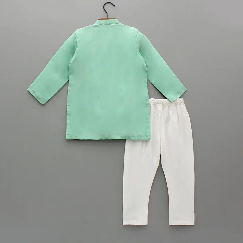 Mint Green Floral Hand Embroidery Kurta With Pajama Set