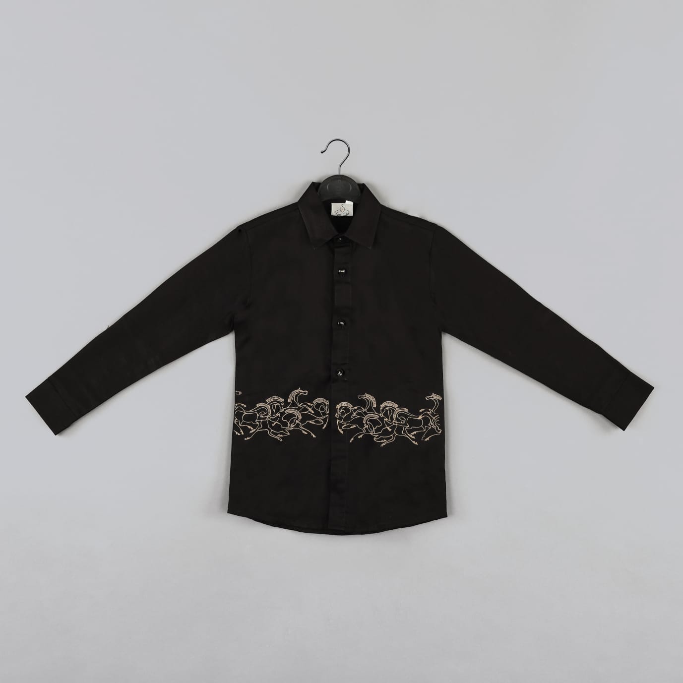 Black Horses Embroidered Full Shirt