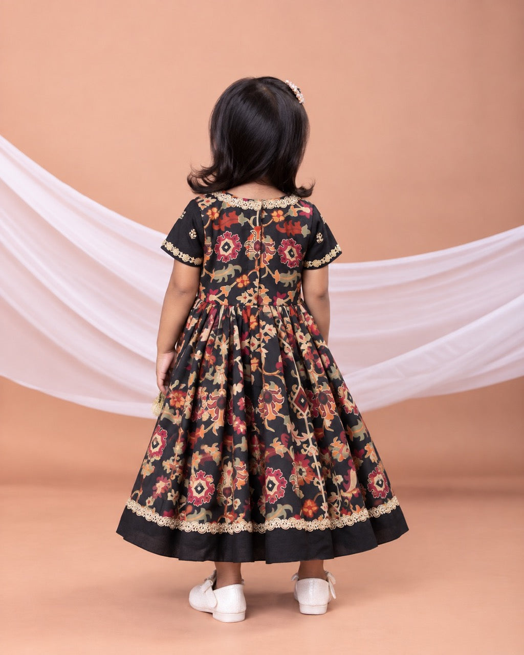 Black Ikkat Print Hand Embroiderey Gown