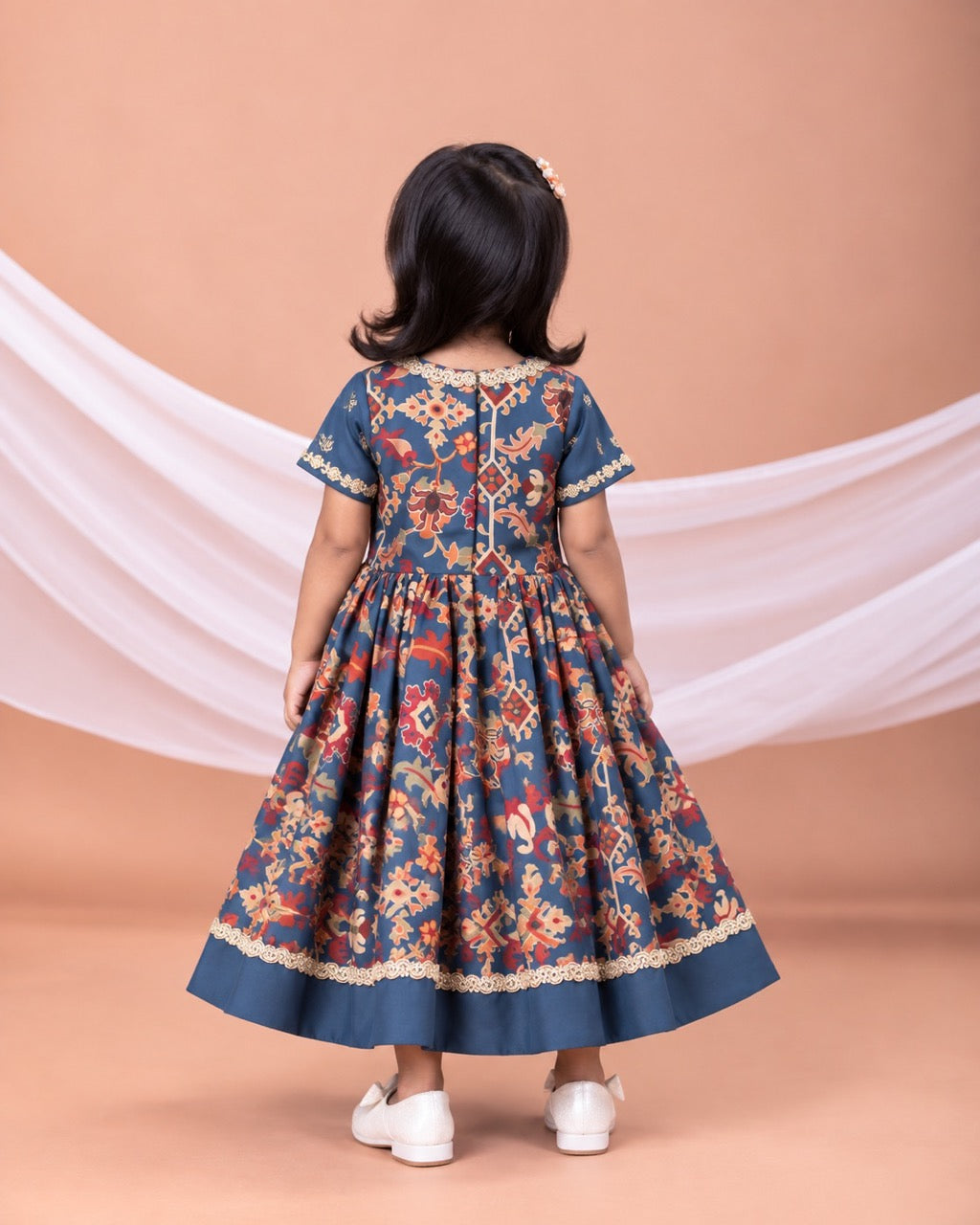Sapphire Blue Ikkat Print Hand Embroiderey Gown