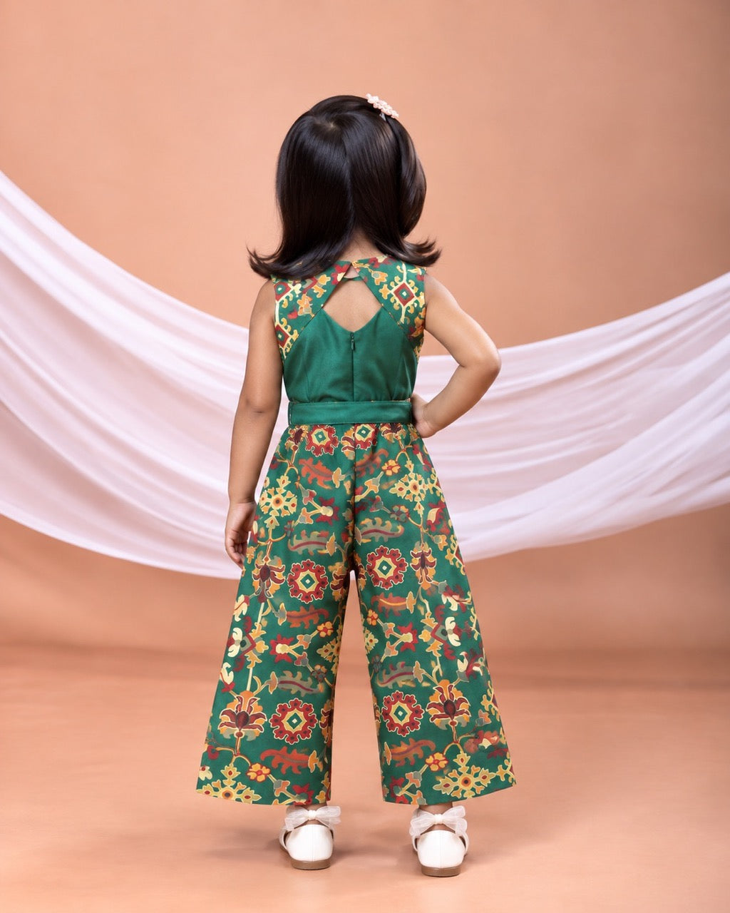 Bottel Green Ikkat Printed Embroidered Blouse With Ghagara Set
