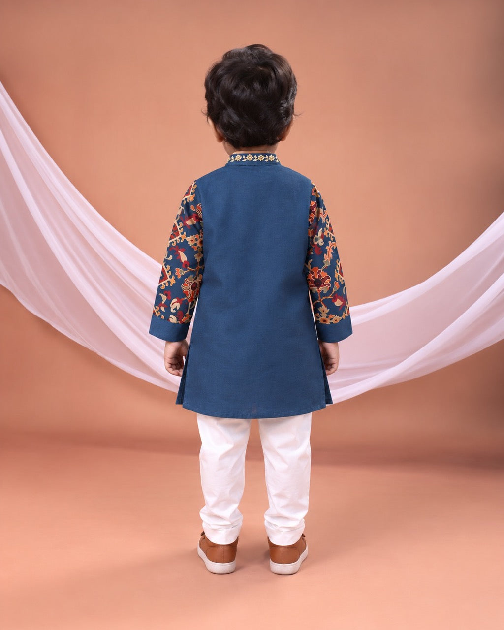 Sapphire Blue Stylish Ikkat Print Kurta With Churidar Set